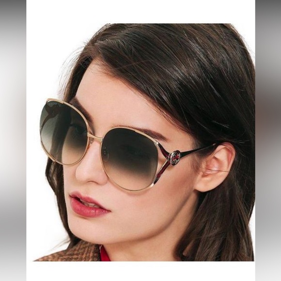 GUCCI GG 0225s 001 Oversized Round Gold Grey Sunglasses - Picture 8 of 11